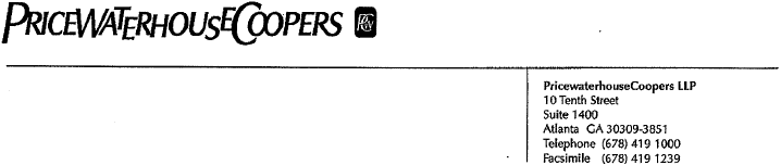 (PRICEWATERHOUSECOOPERS LETTERHEAD)